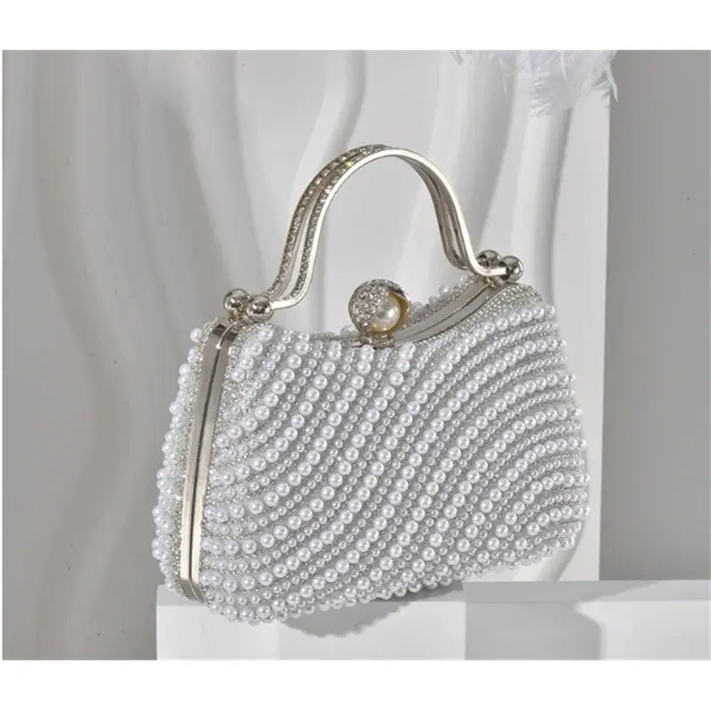 Full Side Pearl Evening Bags Luxury Diamond Clutch Purse Party Formal Event 3 Colors - Frimunt Clothing Co.