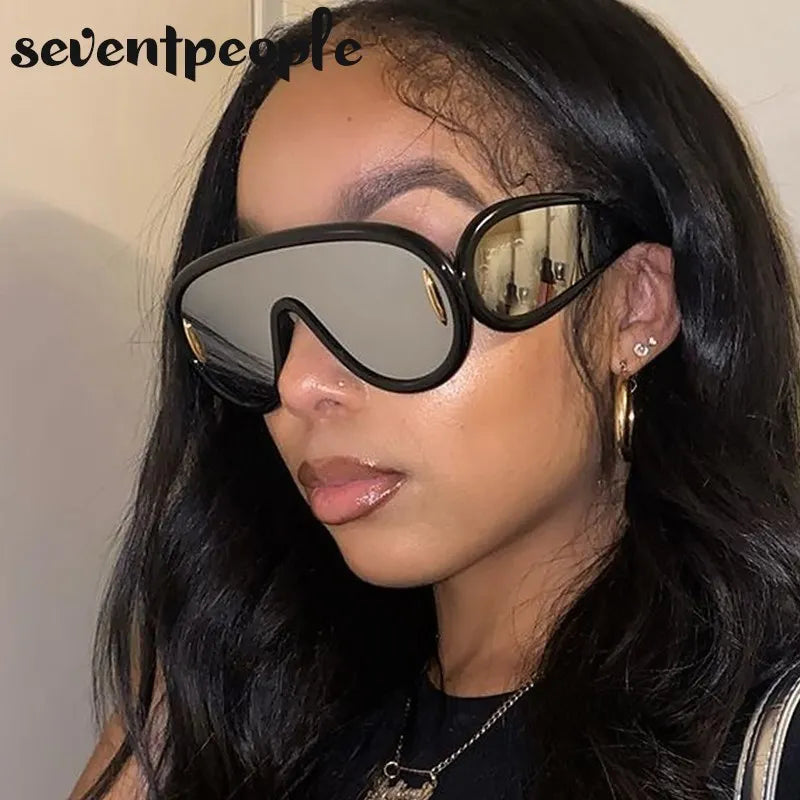 Trendy Wave Mask Sunglasses Women New Fashion Oversized Oval - Frimunt Clothing Co.
