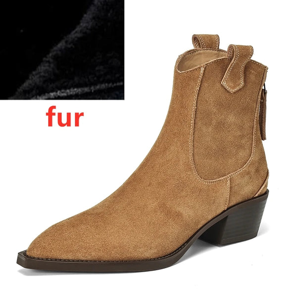 Women's Pointed Toe Zippered Western Genuine Cow Suede Cowboy Boots - Frimunt Clothing Co.