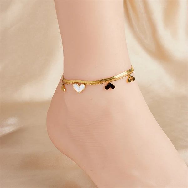 Lovely Heart Charm Anklets For Women 316L Stainless Steel