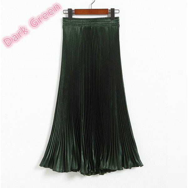 Elegant Long Pleated Bright Satin Skirts
