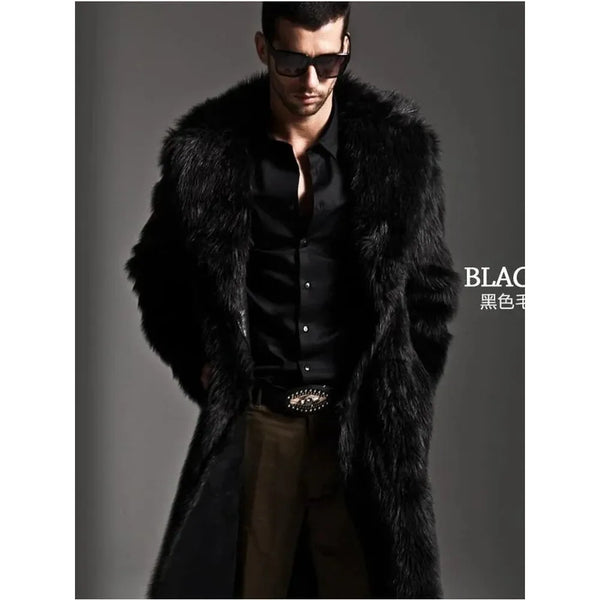 Men's Trendy Winter Faux Fur Large Lapel Long Thick Overcoat - Frimunt Clothing Co.