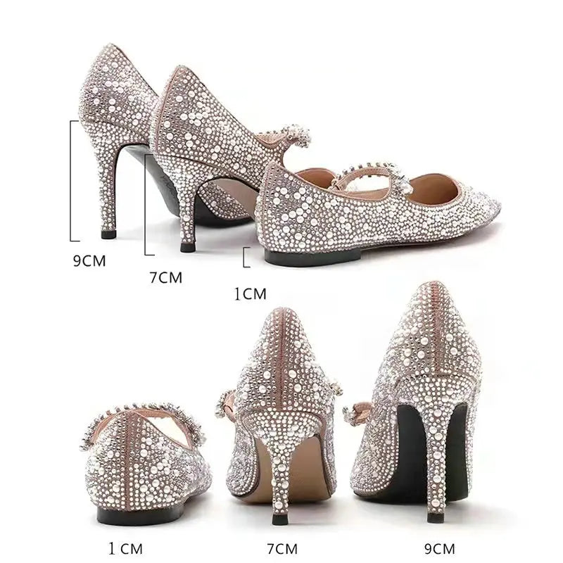 Women Pearls And Rhinestones Pumps Brides Fashion Sweet Sixteen 1cm, 7cm or 9cm Heels Dance Party Bridal Shoes - Frimunt Clothing Co.