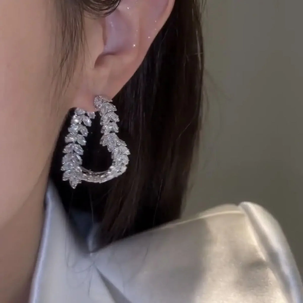 New Design Luxury Zircon Big Heart Wedding Earrings Crystal Leaves - Frimunt Clothing Co.