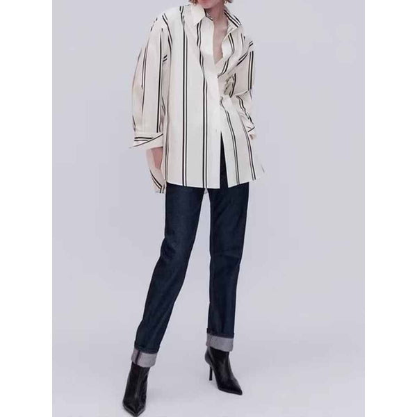 Women 2023 New Fashion Double Stripe Button-up Casual Long Sleeve Chic Shirt - Frimunt Clothing Co.
