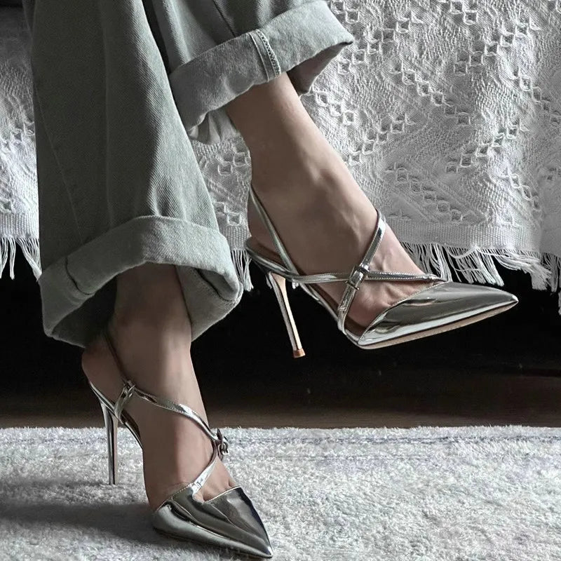 Summer Classic Women's Sandals Side Buckle High Heels Patent Leather Shoes - Frimunt Clothing Co.
