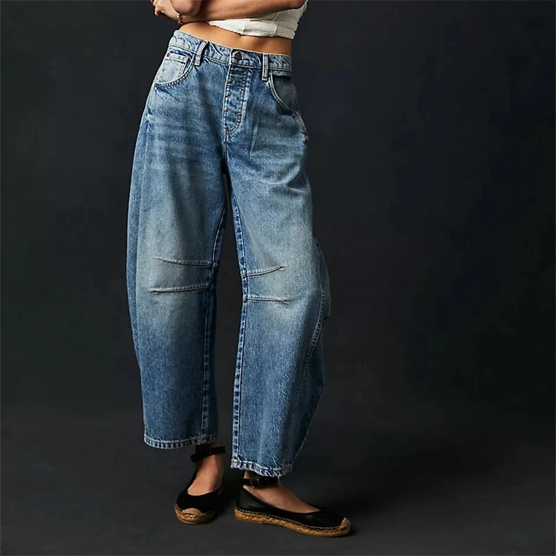 Women's High Stretch Mid-Rise Barrel Jeans - Frimunt Clothing Co.