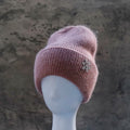 Women's Winter Knit Cuff Hat Real Warm Rabbit Hair Snowflake Pin Solid Colors - Frimunt Clothing Co.