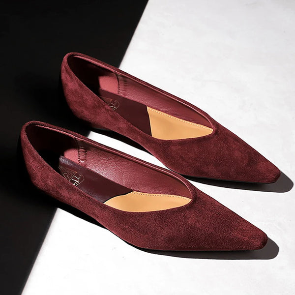 New Women's Pointed Toe Suede Low Heeled Wedge Shoes