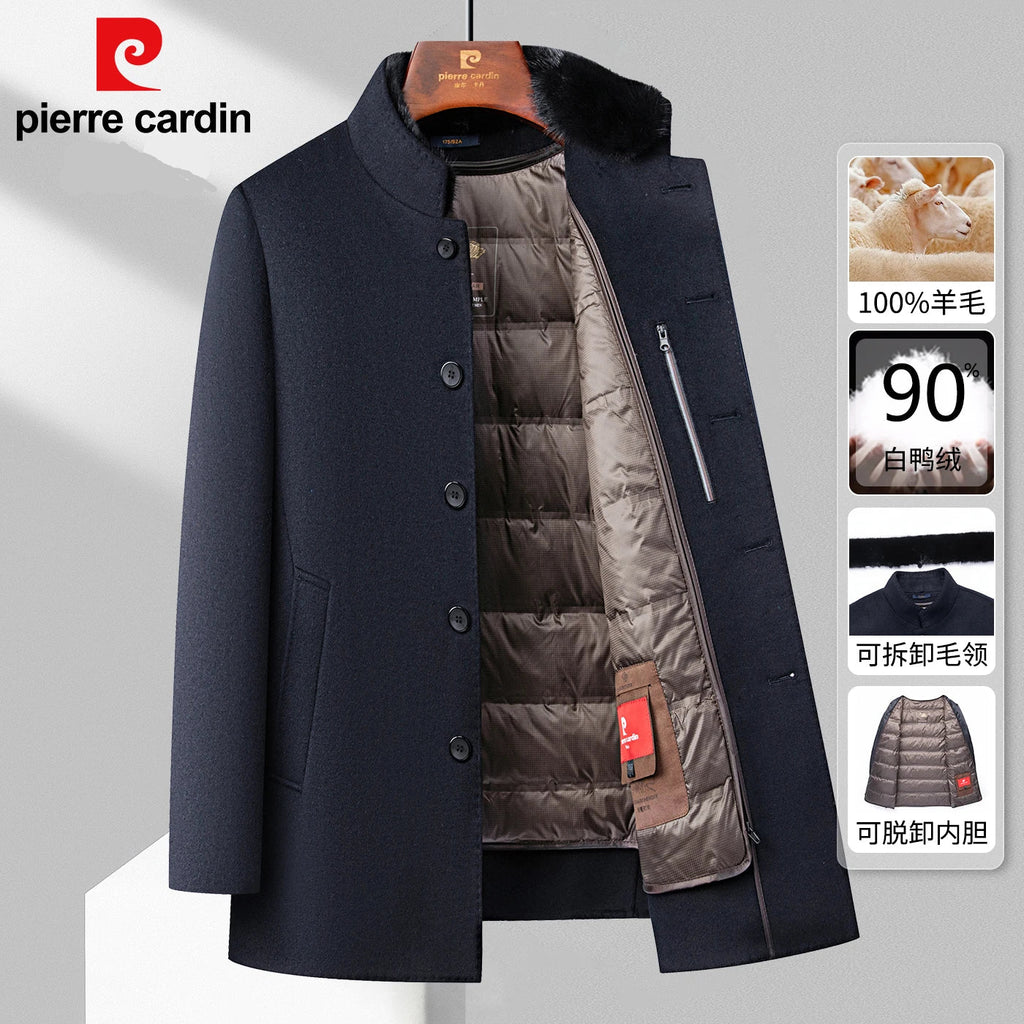 Men's Insulated Wool-Blend Winter Coat Mid-Long Style With Removable Down Filled Liner