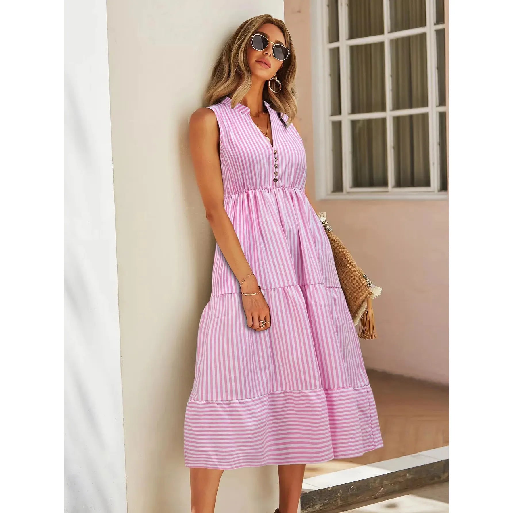 Coastal Stripes Sleeveless Summer Midi Dress - Frimunt Clothing Co.