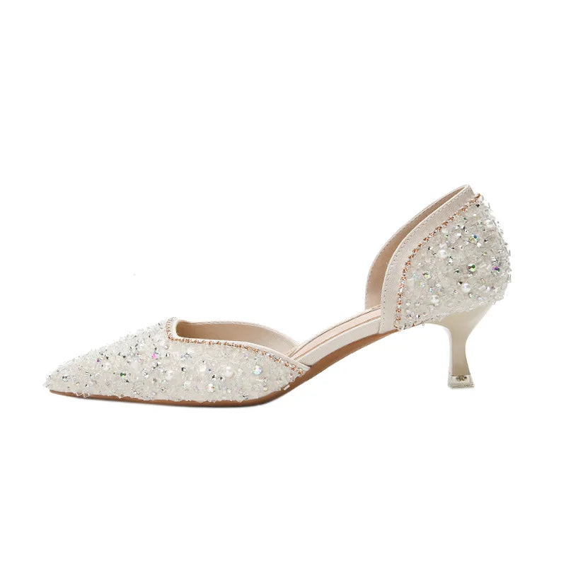 Women's Crystal Pointed Toe Medium Heel Pumps - Frimunt Clothing Co.