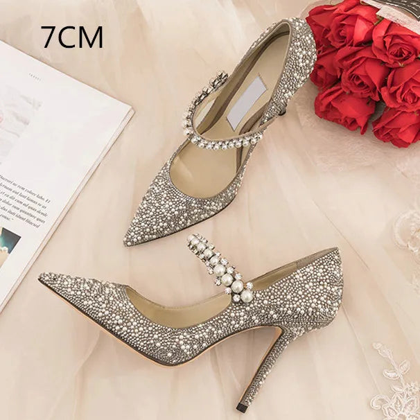 Women Pearls And Rhinestones Pumps Brides Fashion Sweet Sixteen 1cm, 7cm or 9cm Heels Dance Party Bridal Shoes - Frimunt Clothing Co.