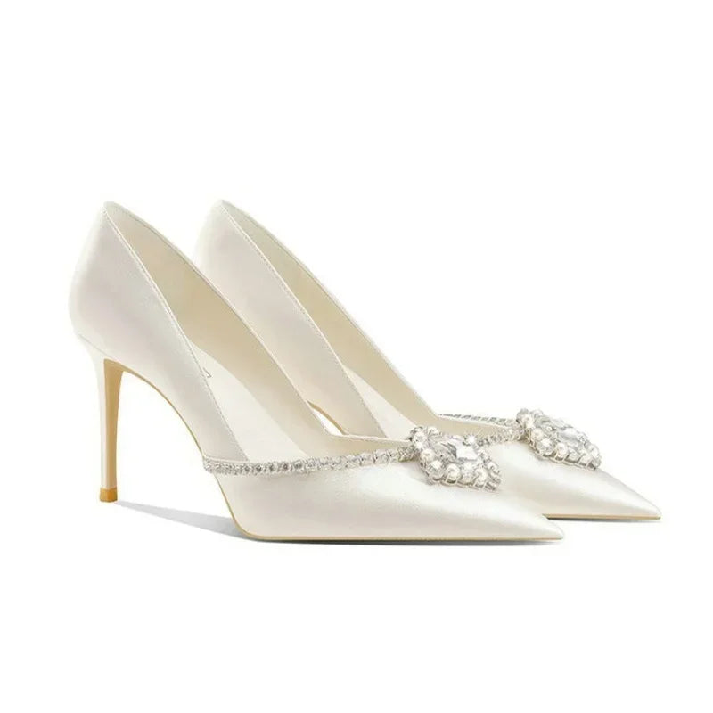 Elegant Wedding Shoes White Rhinestones High Heels 6cm and up, Bride, Bridesmaids Pumps - Frimunt Clothing Co.