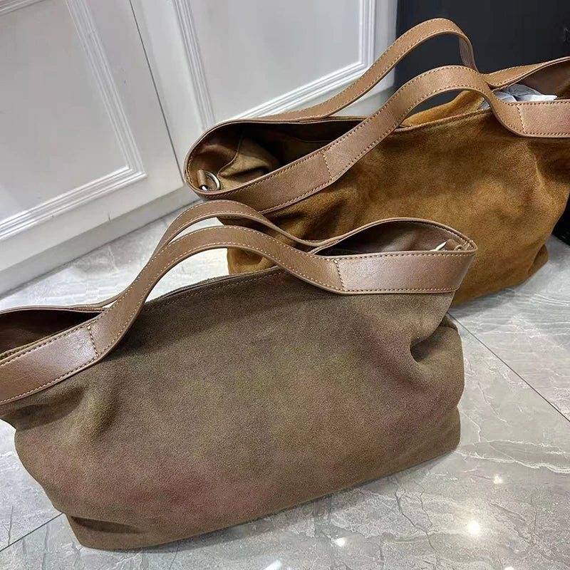 Women's Genuine Suede Leather Tote Bags Luxury Designer Large Handbag