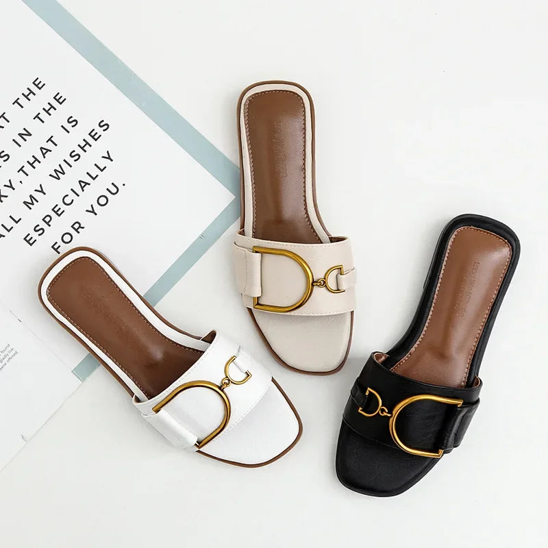 Women's Summer Leather Flats Sandals - Frimunt Clothing Co.