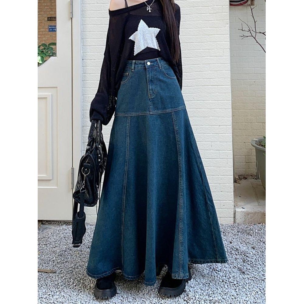 Women's Long Slimming A-Line Casual Denim Skirt - Frimunt Clothing Co.