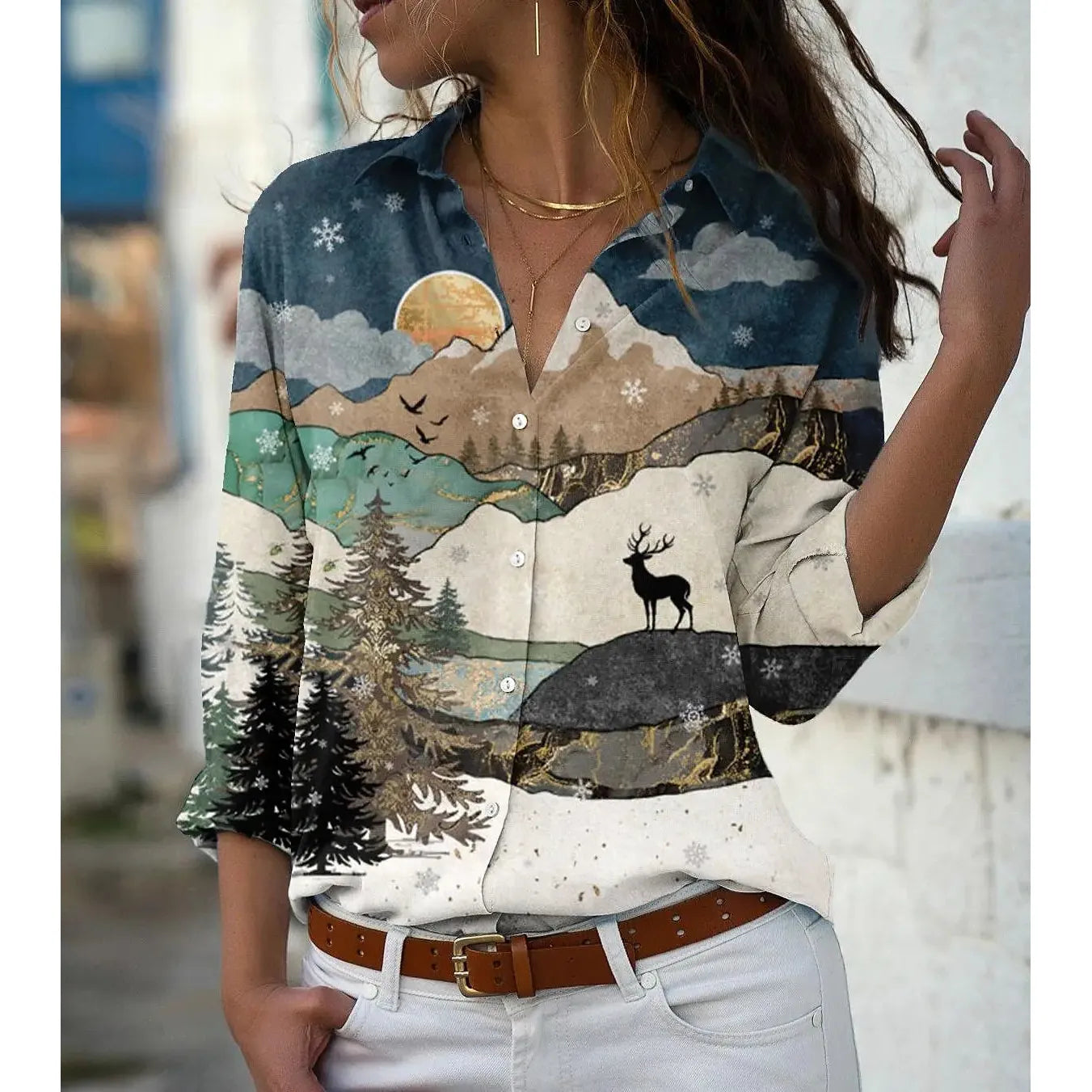 Women Casual Elegant Loose Long Sleeve Floral Shirts - Frimunt Clothing Co.