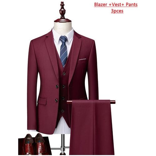 High-end Brand Formal Business Mens Suit Three-piece Groom Wedding Dress Suit 13 Solid Colors