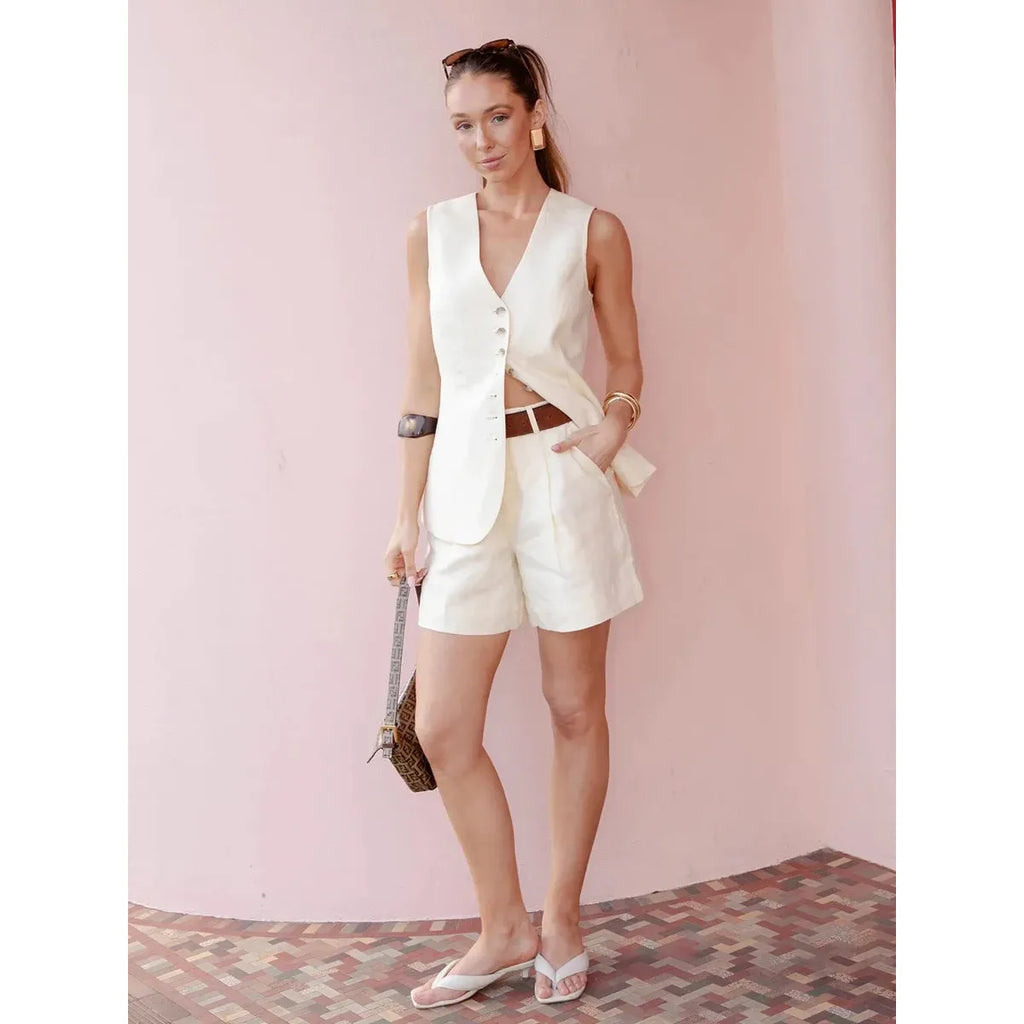 Women's Cotton Linen Chic Vest Shorts Set - Frimunt Clothing Co.