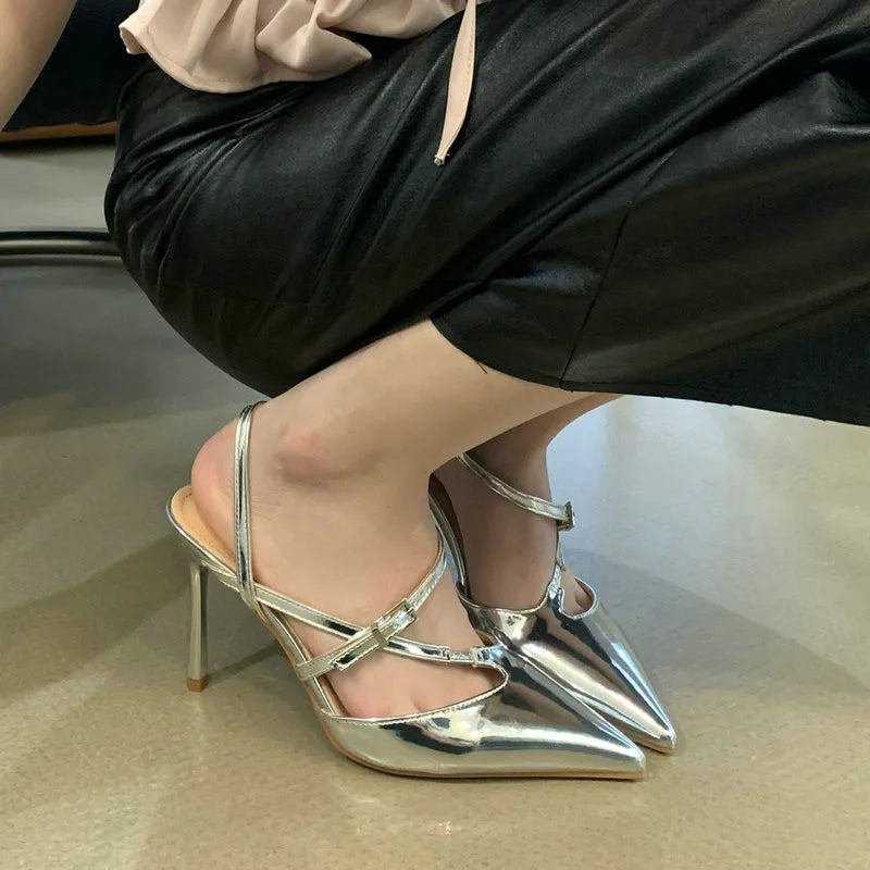 Summer Classic Women's Sandals Side Buckle High Heels Patent Leather Shoes - Frimunt Clothing Co.