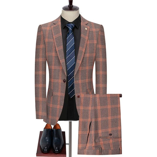 Blazer+Pants+Vest 3 Pieces Men's Business Casual Fashion Plaid Suit - Frimunt Clothing Co.