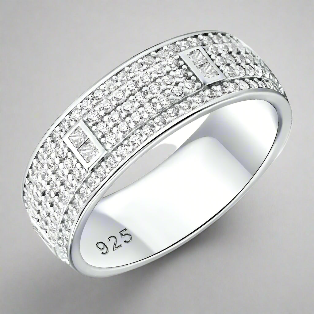 Wedding Rings for Men 3ct 925 Sterling Silver Wedding Band 5A Round Pave Setting Zircons - Frimunt Clothing Co.