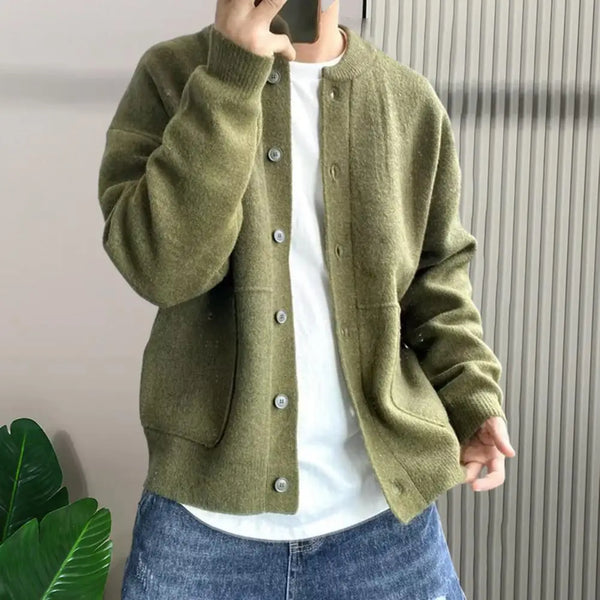 Men's Knitted Wool Cardigan Sweater Round Neck