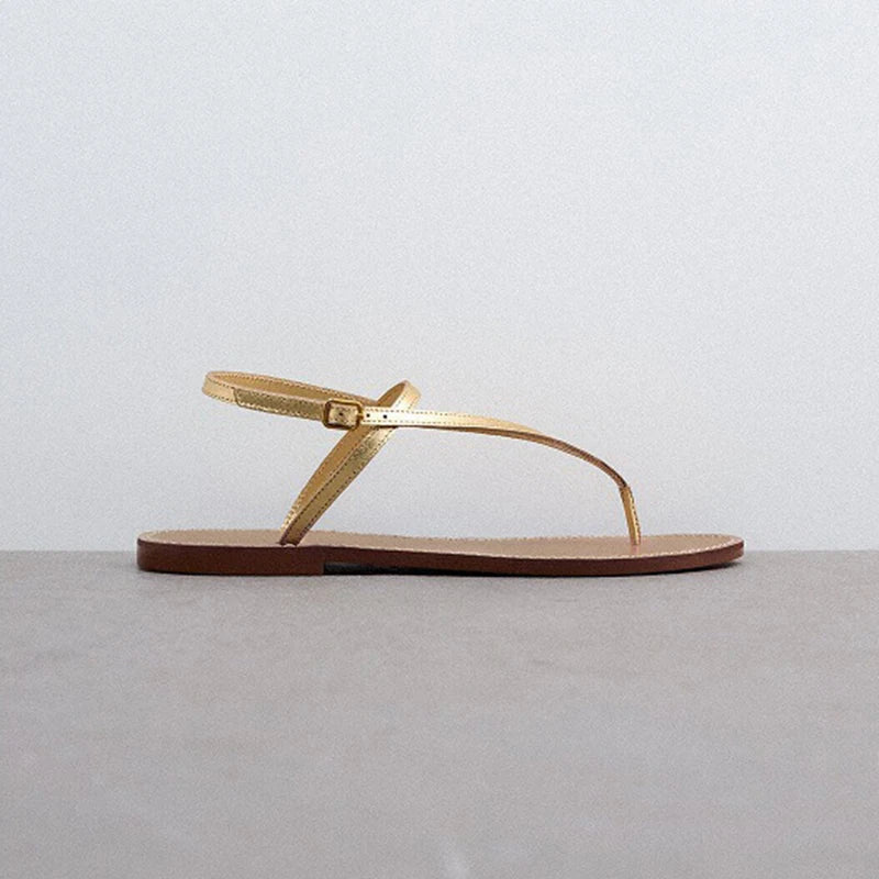 Strappy Gold Flat Sandals – Classic Minimalist Design - Frimunt Clothing Co.