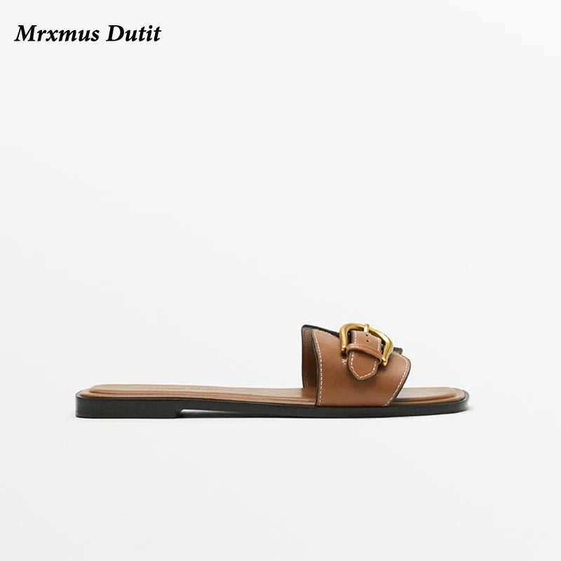 Spring Summer Women's Genuine Leather Flat Belt Sandals - Frimunt Clothing Co.