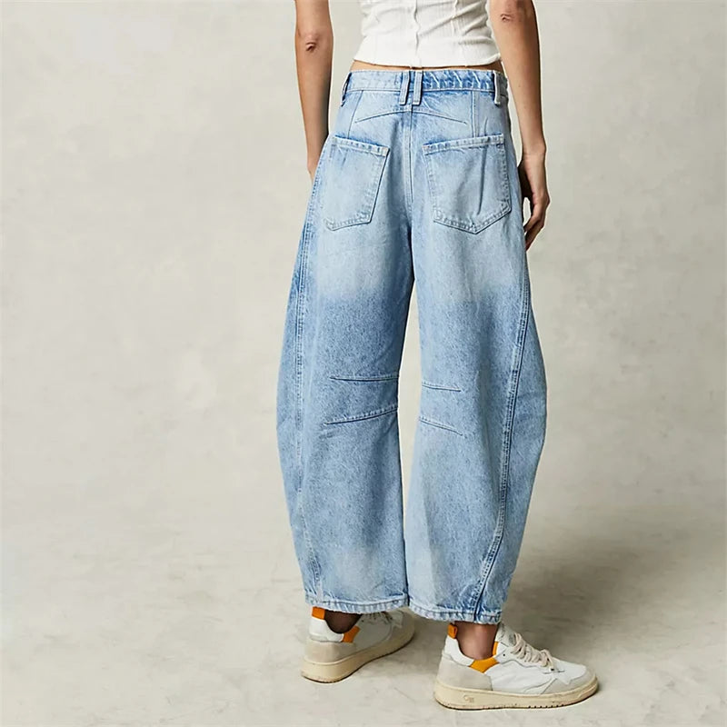 Women's High Stretch Mid-Rise Barrel Jeans - Frimunt Clothing Co.
