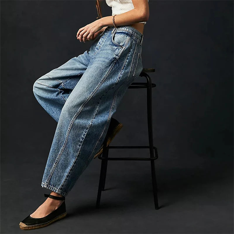 Women's High Stretch Mid-Rise Barrel Jeans - Frimunt Clothing Co.