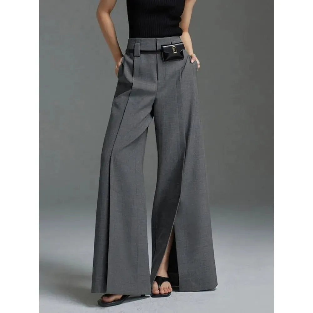 Women's High Waisted Wide Leg Floor-length Split Trousers - Frimunt Clothing Co.