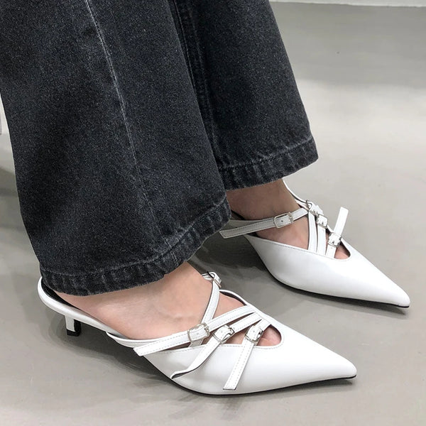 Women's Medium Heels Mules Shoes Buckle Pointed Toe Assorted Styles - Frimunt Clothing Co.