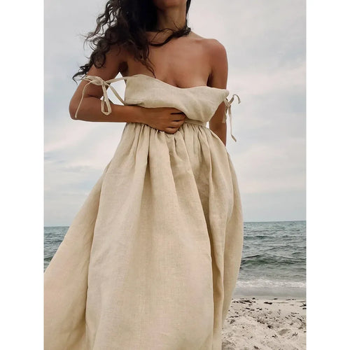 Cotton V-Neck Spaghetti Strap Beach Dress