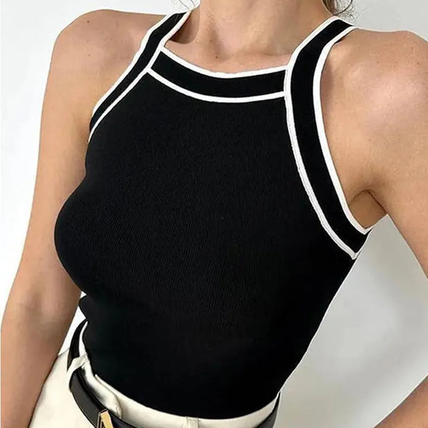 Women's Sleeveless Knit Fabric Black & White Tank Tops