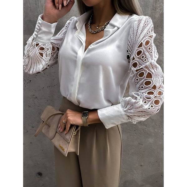 Elegant White Lace Long Sleeves Women's Shirt - Frimunt Clothing Co.