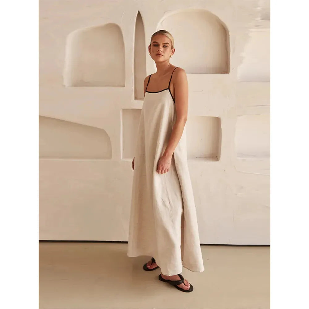 Cotton Linen Sling Women's Summer Sexy Backless Long Chic Maxi Dress - Frimunt Clothing Co.