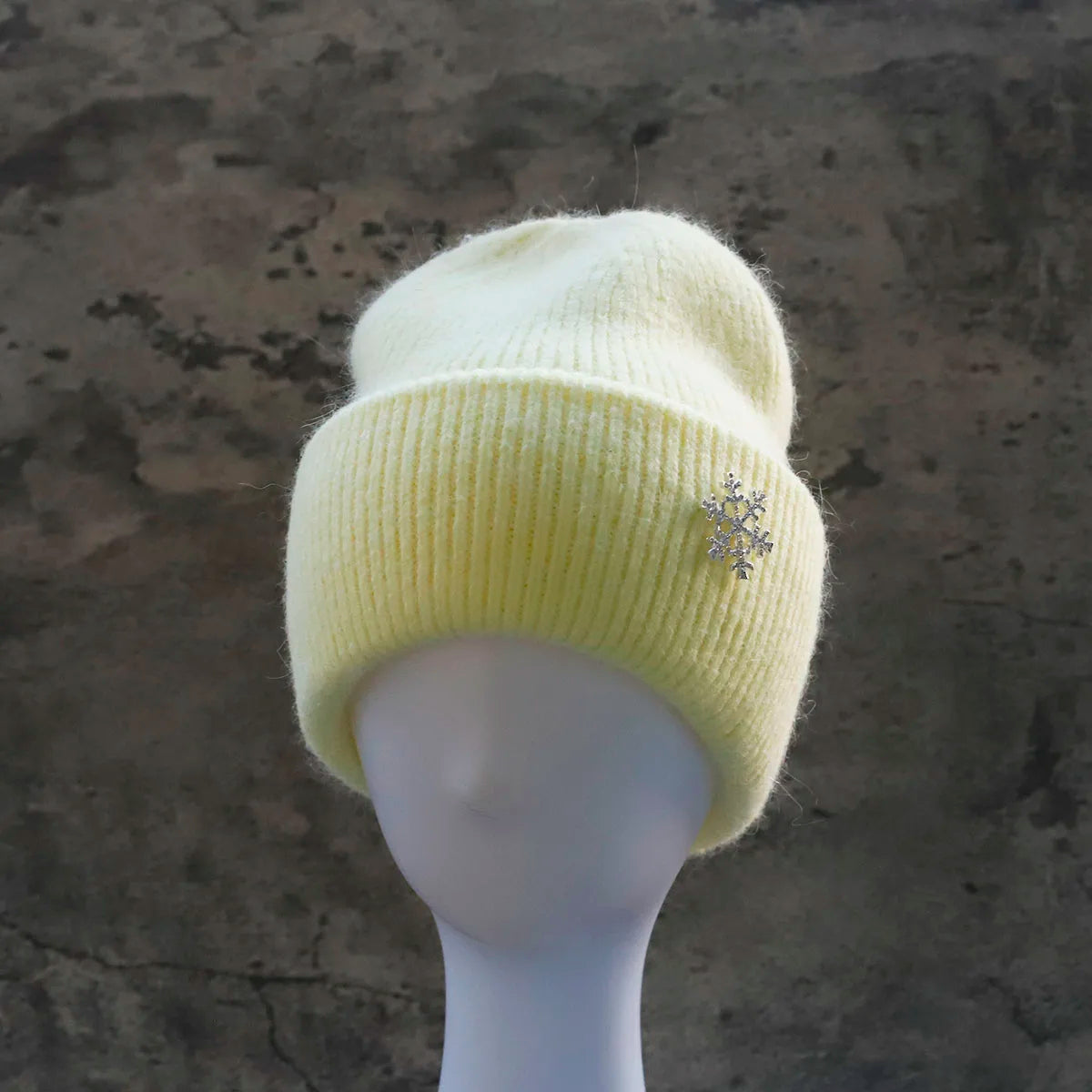Women's Winter Knit Cuff Hat Real Warm Rabbit Hair Snowflake Pin Solid Colors - Frimunt Clothing Co.