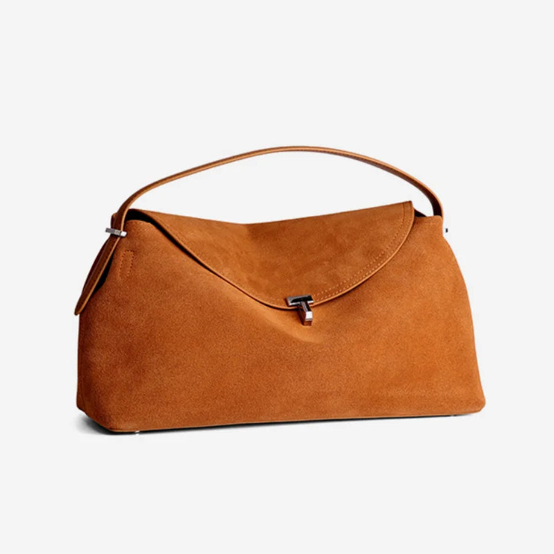Women's T Lock Handbag Natural Suede Leather