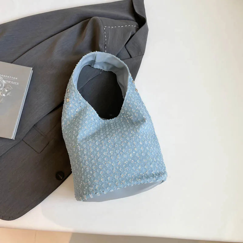 Women's Denim Rivet Bucket Shoulder Bag - Frimunt Clothing Co.
