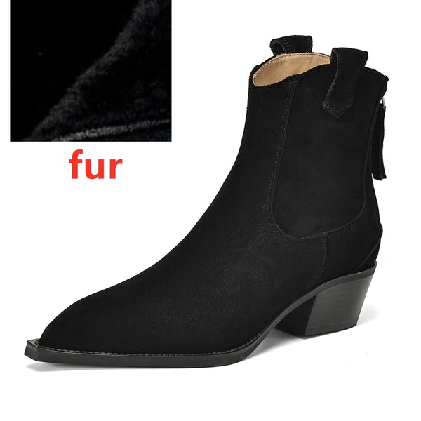 Women's Pointed Toe Zippered Western Genuine Cow Suede Cowboy Boots - Frimunt Clothing Co.