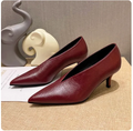 Pointed Toe Leather  V Cut Pump Kitten Heel or Chunky Heel Shoes