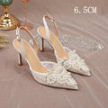 French Lace Wedding High Heels Pearls Bride Shoes - Frimunt Clothing Co.