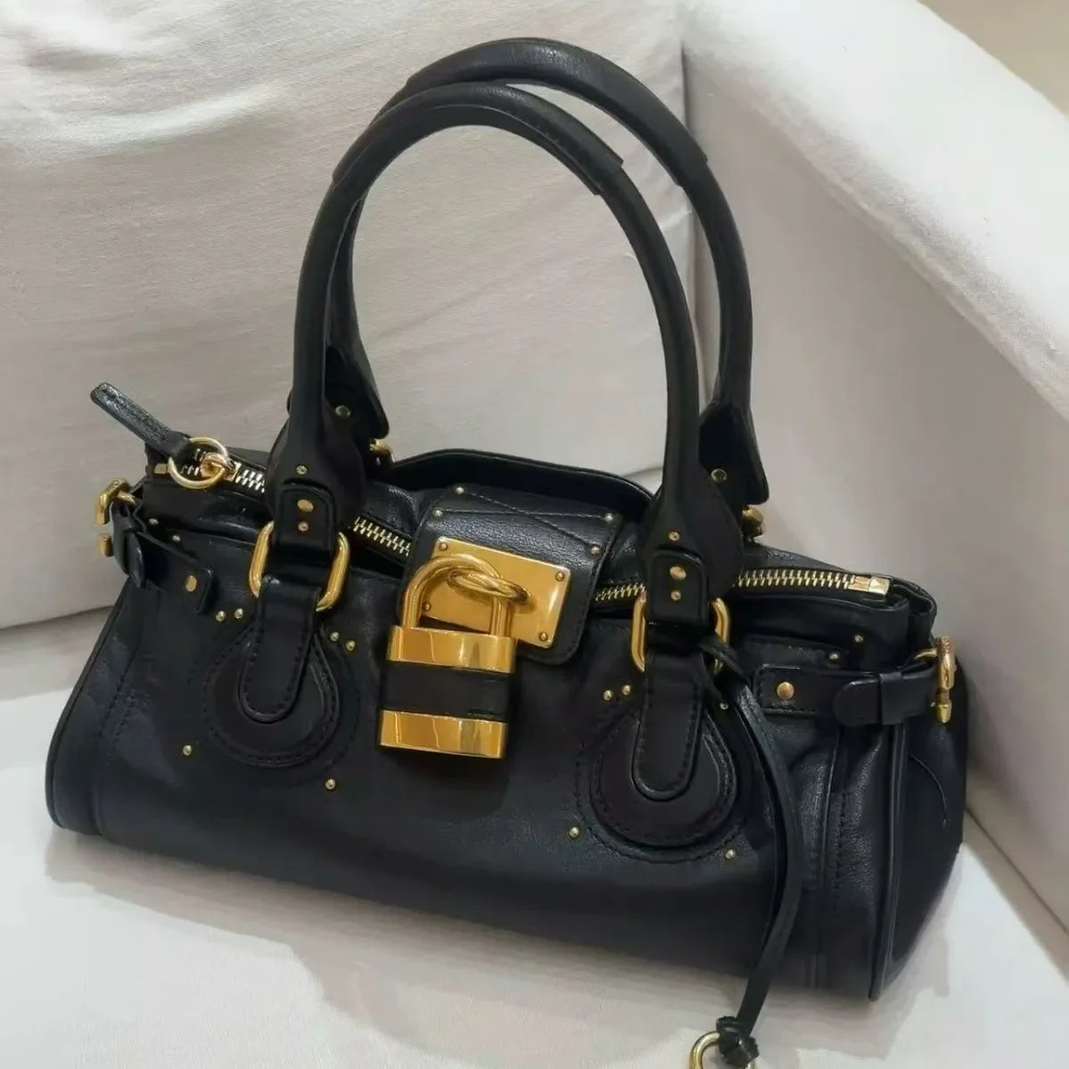 Paddington Bag Style Top Handle Tote with Golden Lock, Luxury Design Shoulder Handbags