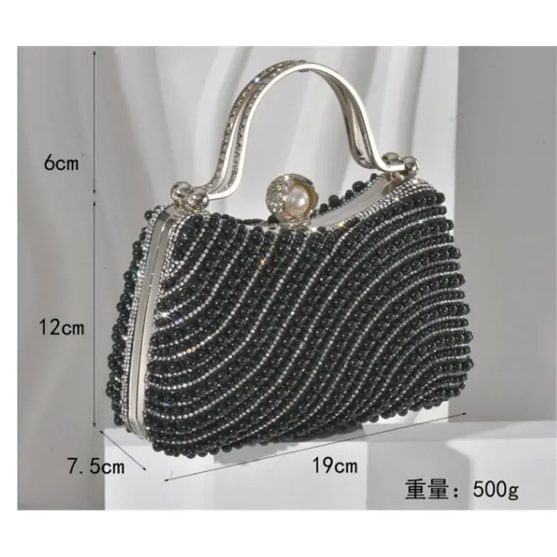 Full Side Pearl Evening Bags Luxury Diamond Clutch Purse Party Formal Event 3 Colors - Frimunt Clothing Co.