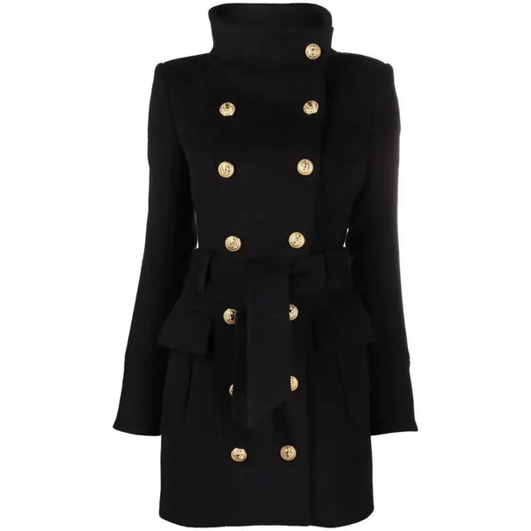 Double Breasted Long Sleeve Gold Buttons Wool Winter Coat