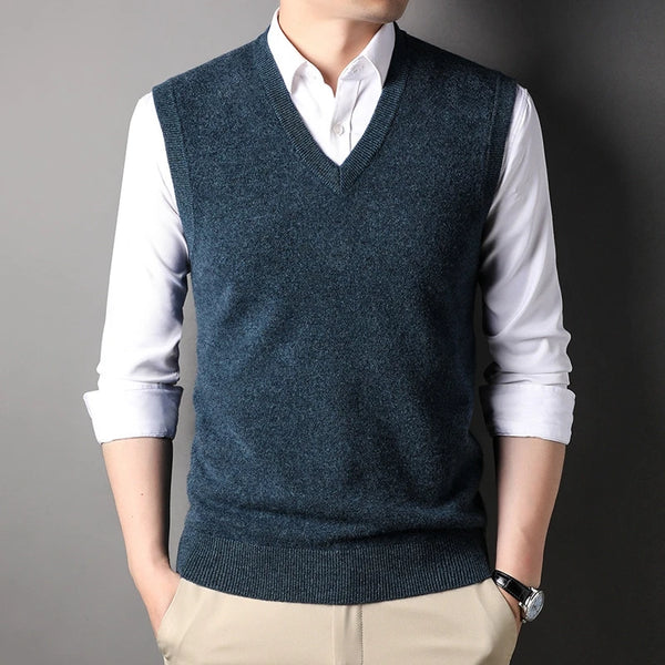 Men's 100% Wool Knit Vest Pullover Retro Style Classic