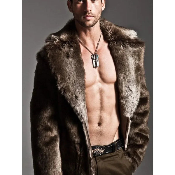 Men's Trendy Winter Faux Fur Large Lapel Long Thick Overcoat - Frimunt Clothing Co.