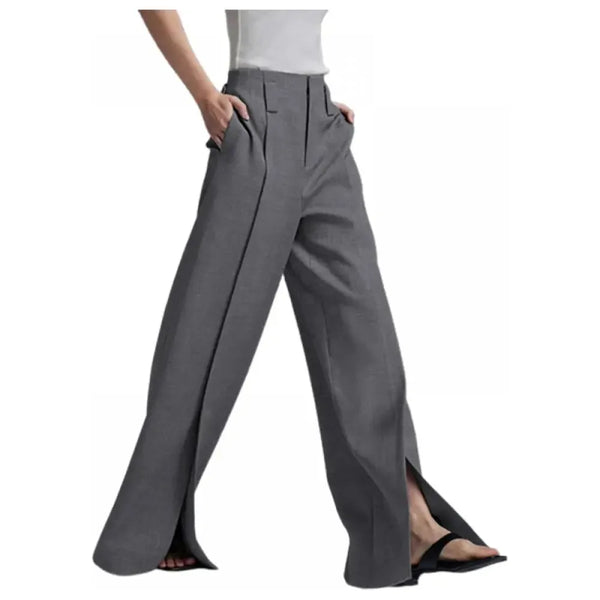 Women's High Waisted Wide Leg Floor-length Split Trousers - Frimunt Clothing Co.